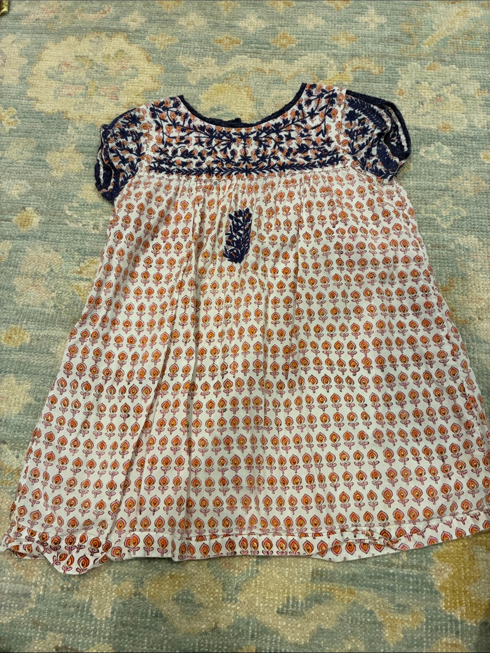 Roberta Roller Rabbit White Dress with pink and Orange Floral Print n